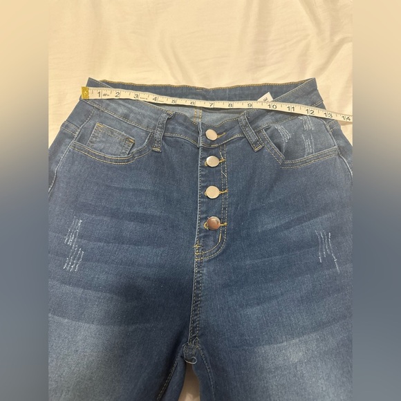 NWOT Women Sz: S Nova Blue Bell Bottom Flare Dark Wash Slightly Distressed Jeans - Picture 5 of 10